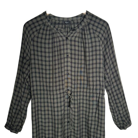 Rails Womens Small Bella Tie Waist Dress Olive Iron Check Button Up Long Sleeve - Picture 4 of 14